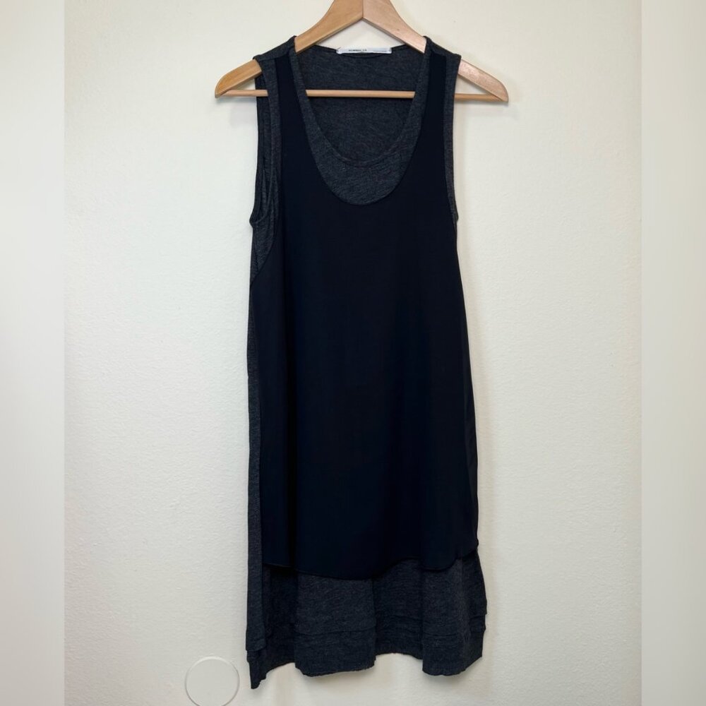 Number 13 Sleeveless Two-Layer Charcoal Gray & Black Tunic Tank Top Dress Size S